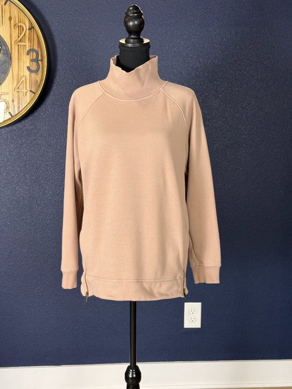 Athleta Cozy Karma Blush Side Zip Funnel Neck Pullover Sweatshirt | M